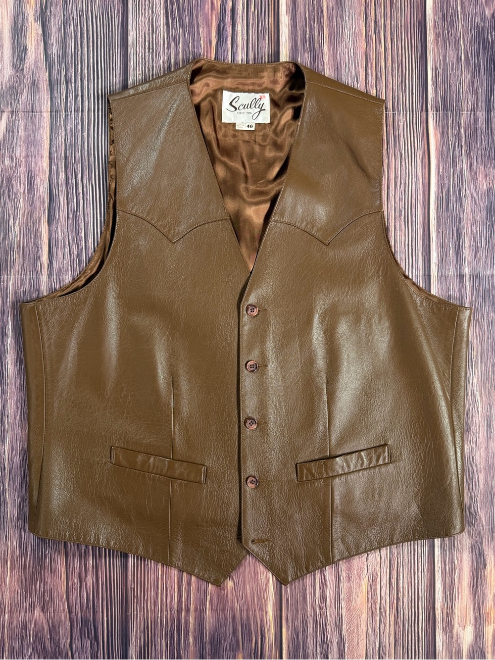 Men’s Vintage Brown Soft Leather Scully Western Waistcoat Vest Size 46